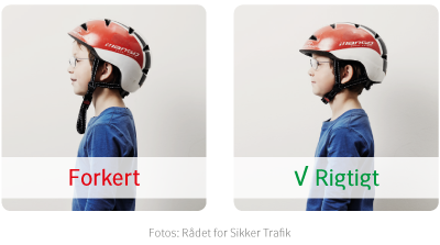 Sådan sidder din cykelhjelm korrekt - se hvordan den skal sidde. Få gode råd om sikkerhed i trafikken når du cykler.