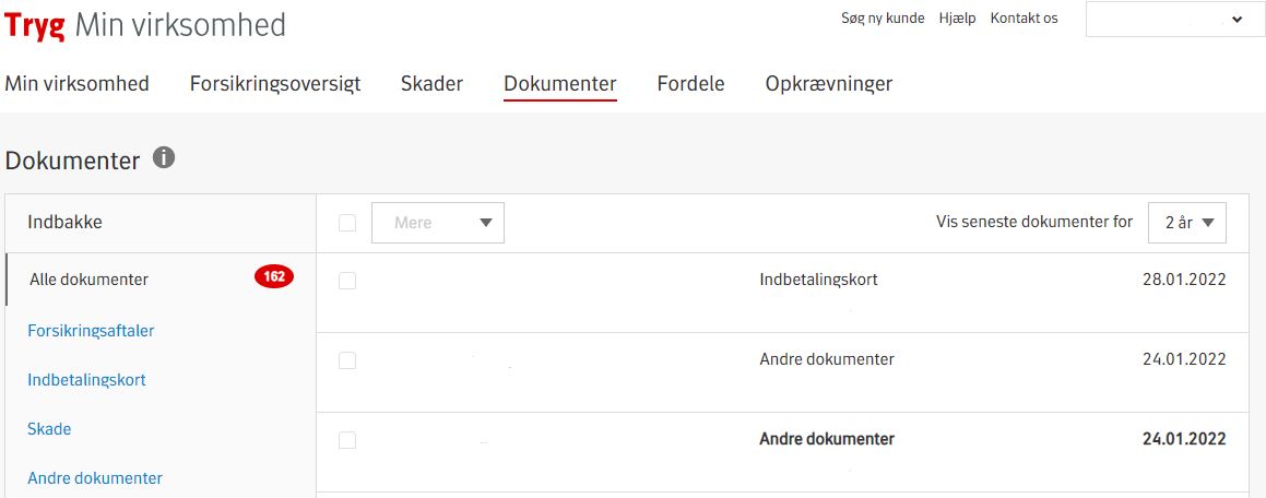Dokumentoversigt - Min virksomhed
